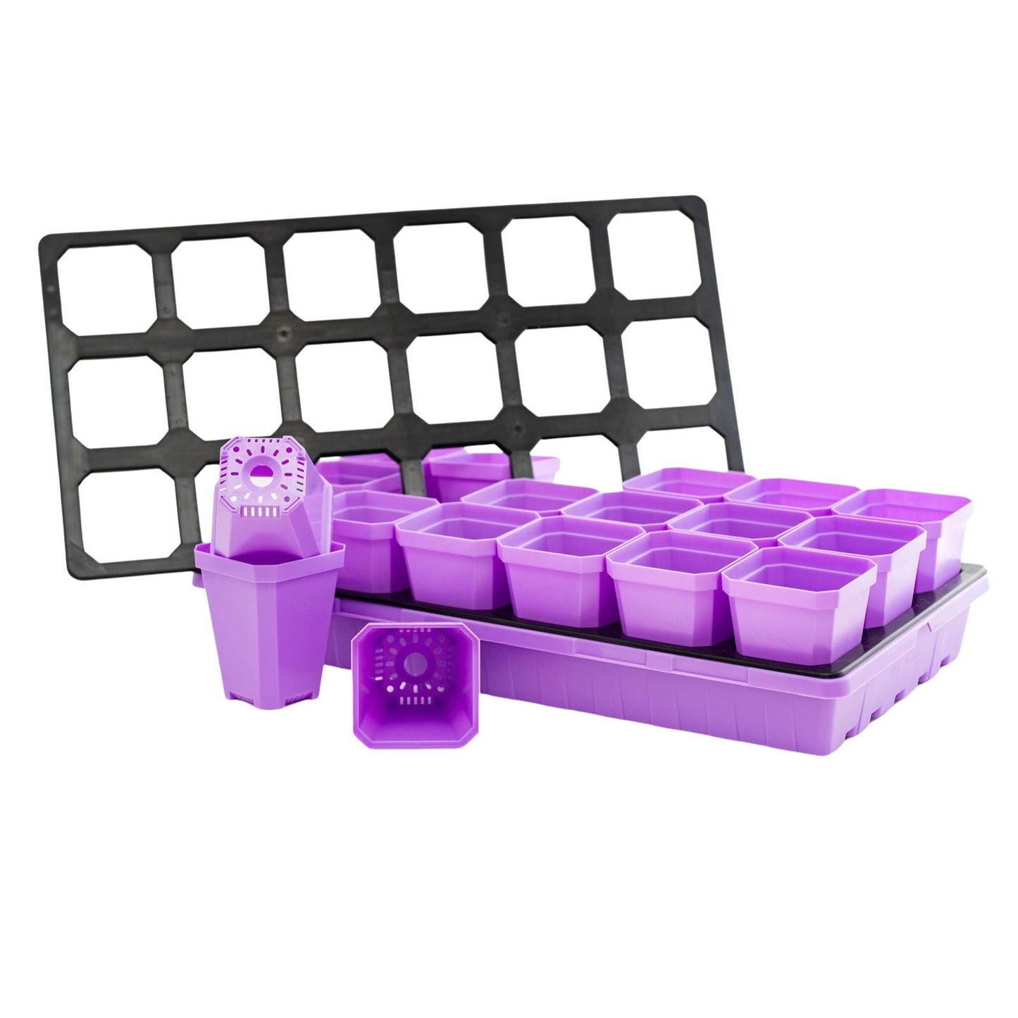 Bootstrap Farmer 3.3-inch heavy-duty seed starting cell trays with colorful pots and convenient inserts for plant propagation.