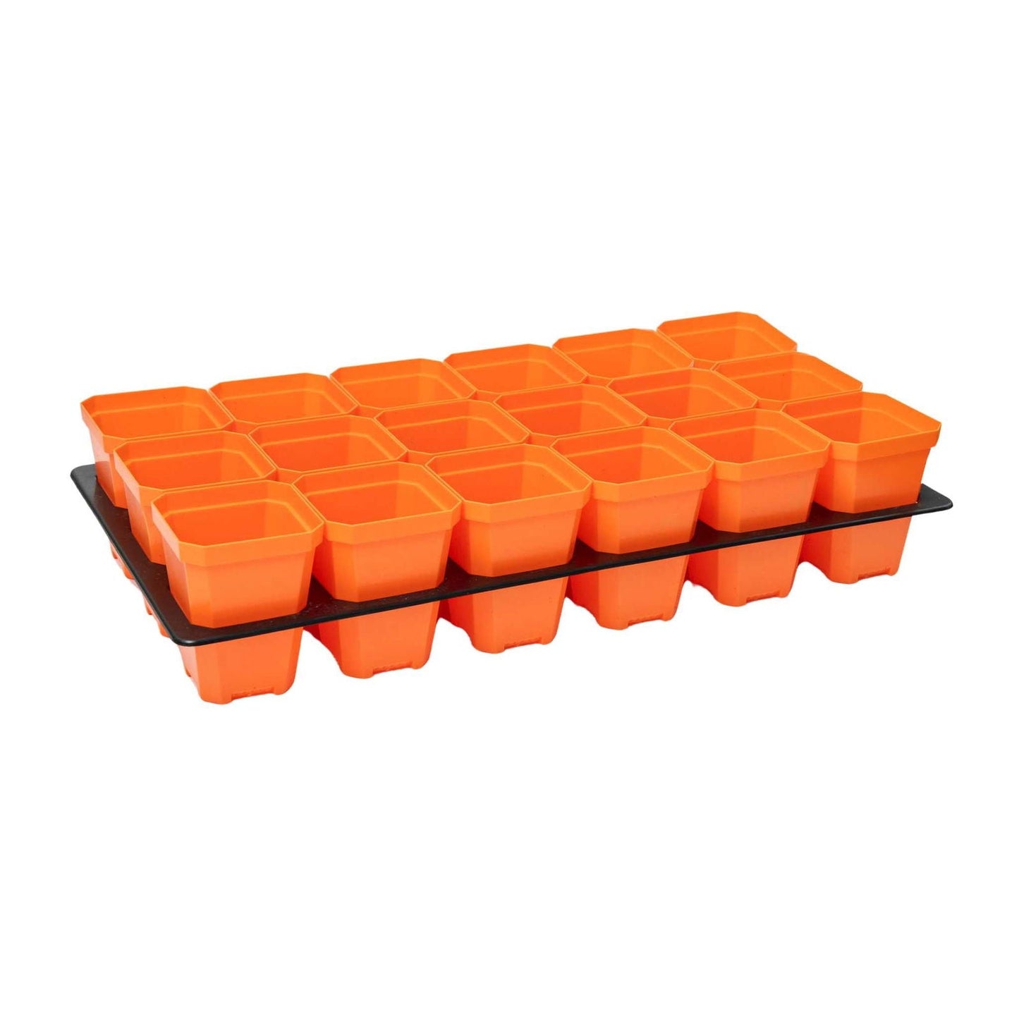 Multicolor 3.3-inch heavy-duty seed starting pots with inserts in Bootstrap Farmer cell trays for easy planting and transplanting.