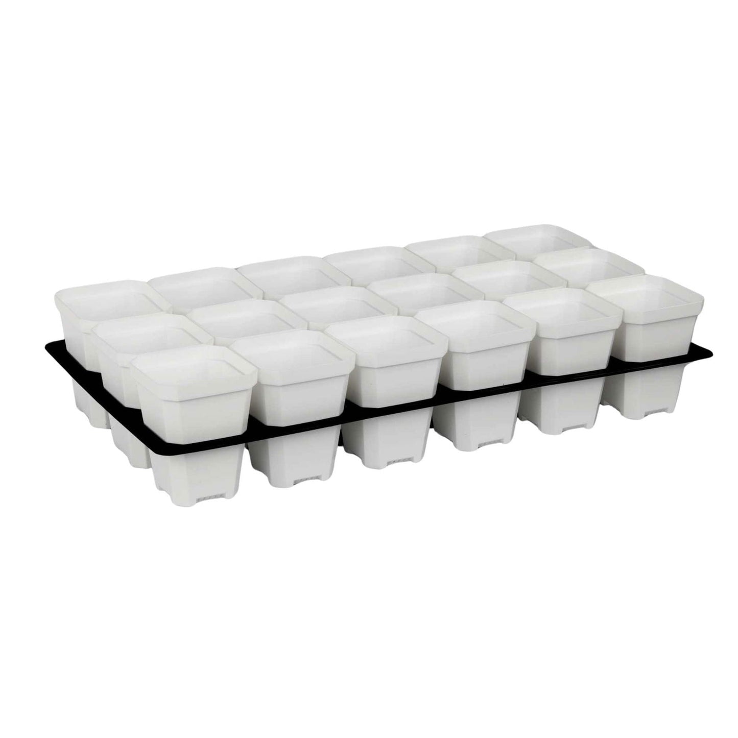 Multicolor 3.3-inch heavy-duty seed starting pots with inserts in Bootstrap Farmer cell trays. Durable and ideal for seedlings.