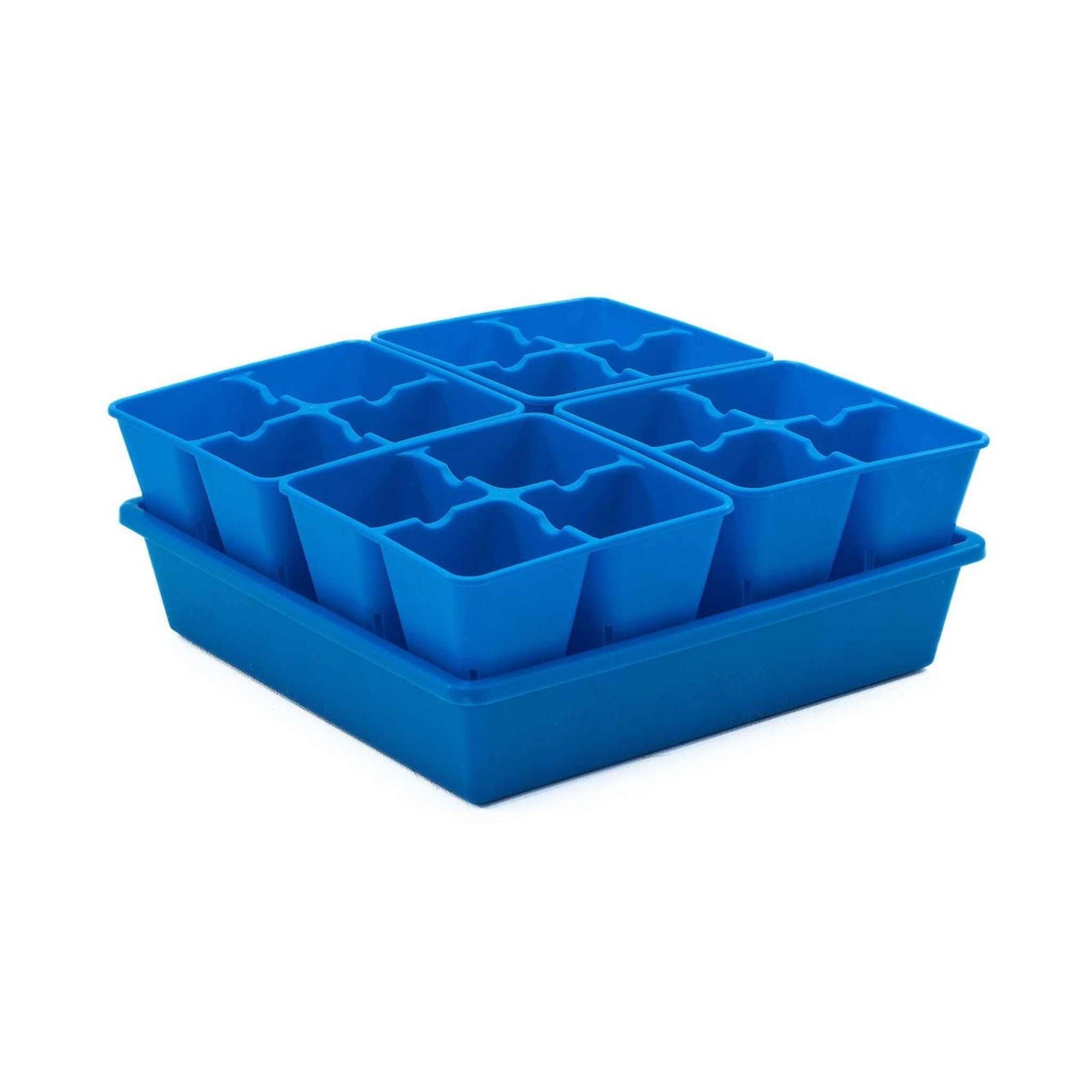Multicolor Bootstrap Farmer 4-cell plug tray inserts for seed starting and plant propagation, ideal cell trays for gardening.