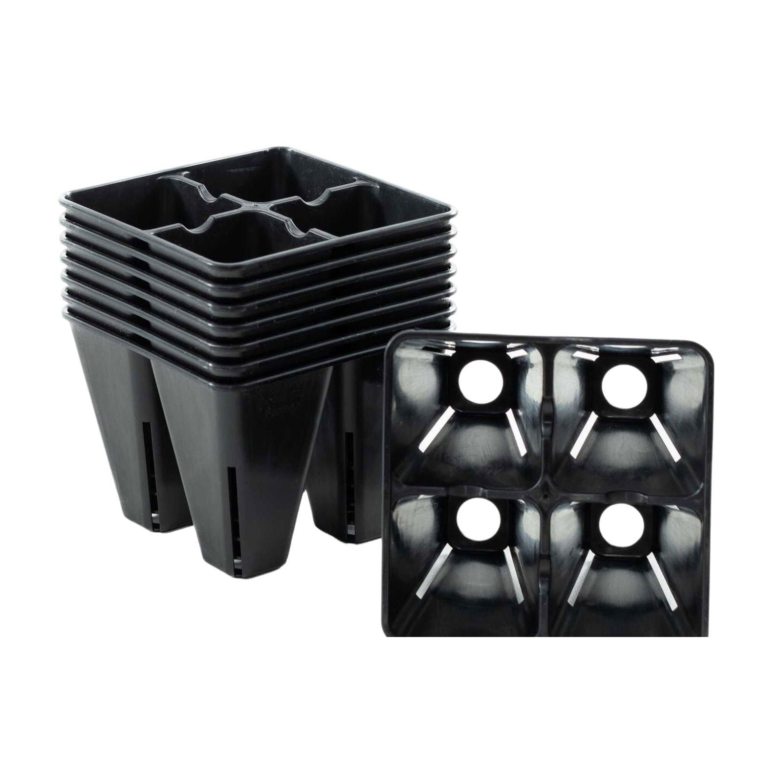 Multicolor Bootstrap Farmer 4-cell plug tray inserts for seed starting and gardening, made of durable plastic.