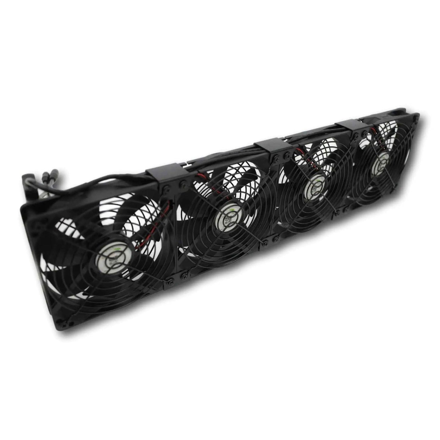 Four Bootstrap Farmer grow rack fans mounted on a single-tier rack for optimal airflow and plant growth.