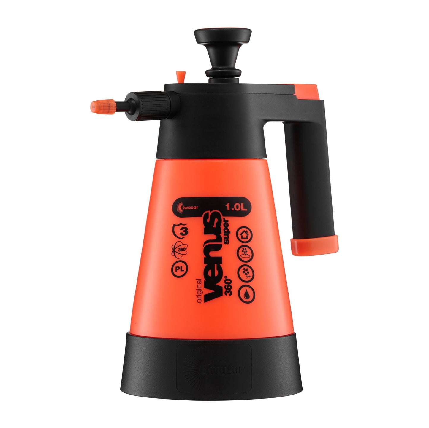 Bootstrap Farmer Kwazar Venus handheld pump sprayer for gardening, with a transparent tank and ergonomic handle.