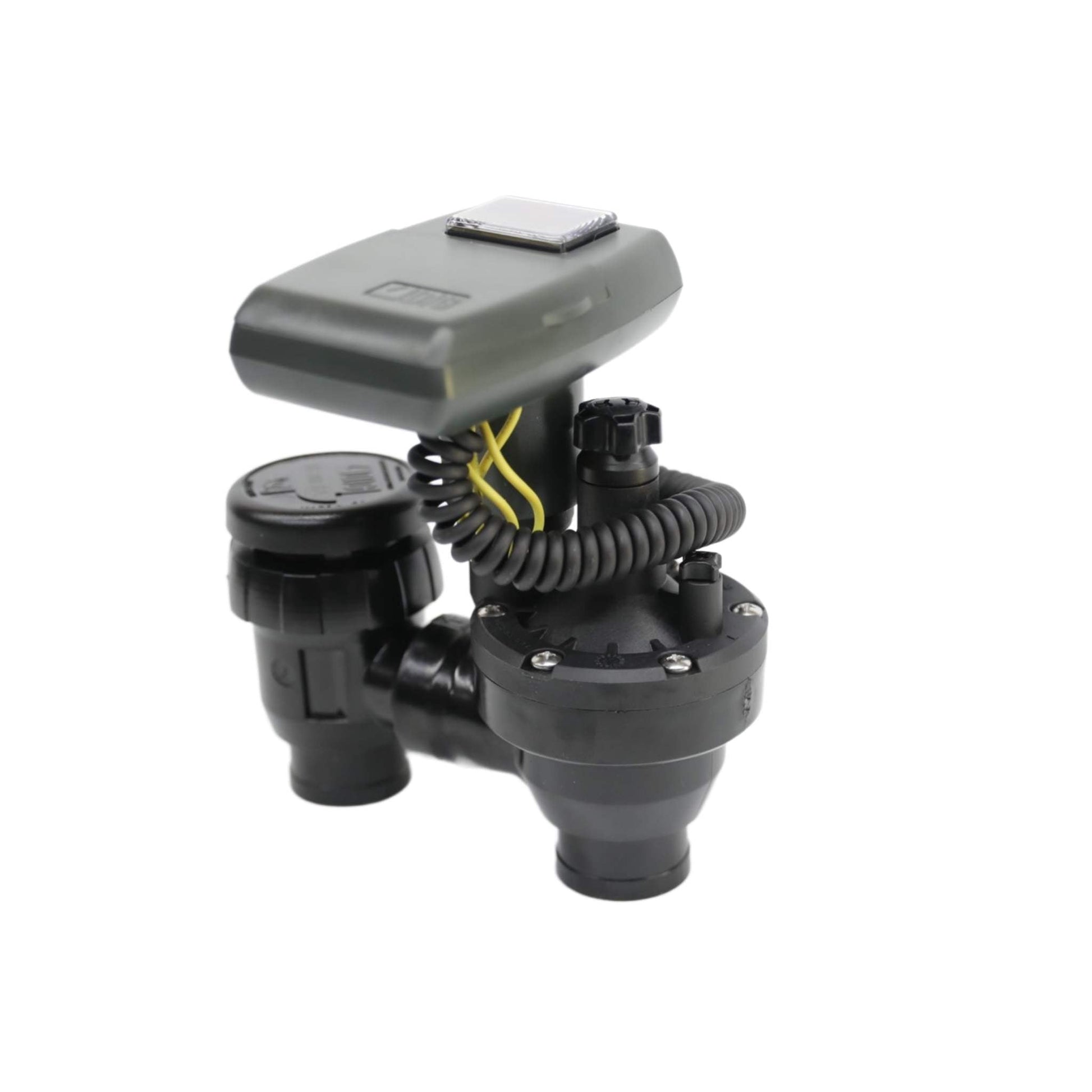 Bootstrap Farmer LEIT 1 irrigation controller with 3/4-inch anti-siphon valve for garden watering systems.