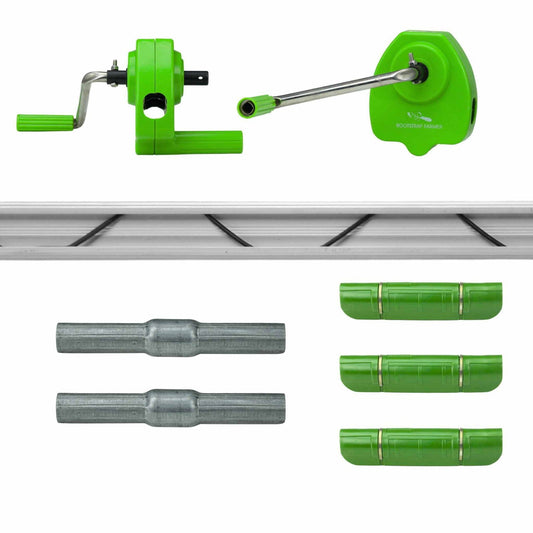 Bootstrap Farmer DIY greenhouse roll-up side curtain kit for greenhouse kits, featuring adjustable fabric sides for ventilation.