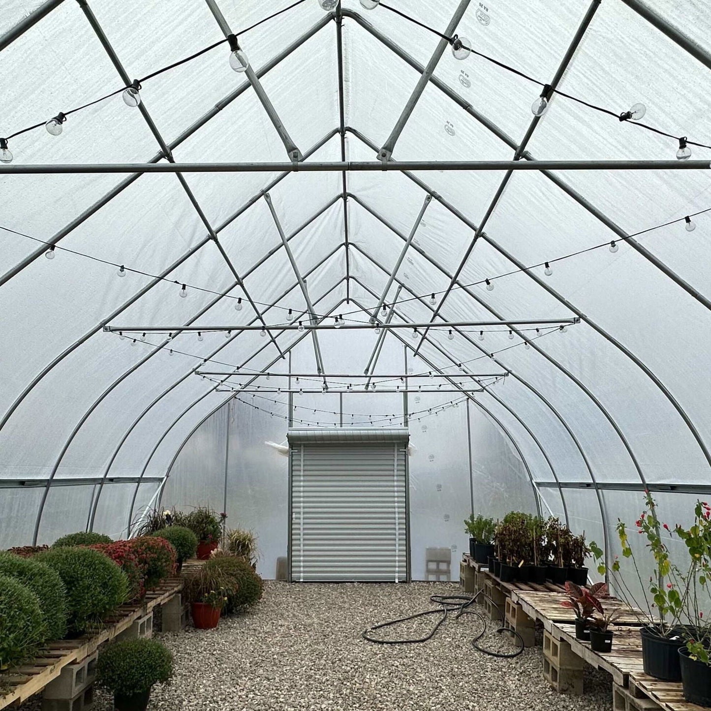 Greenhouse truss kit from Bootstrap Farmer with green metal components for supporting greenhouse structure.