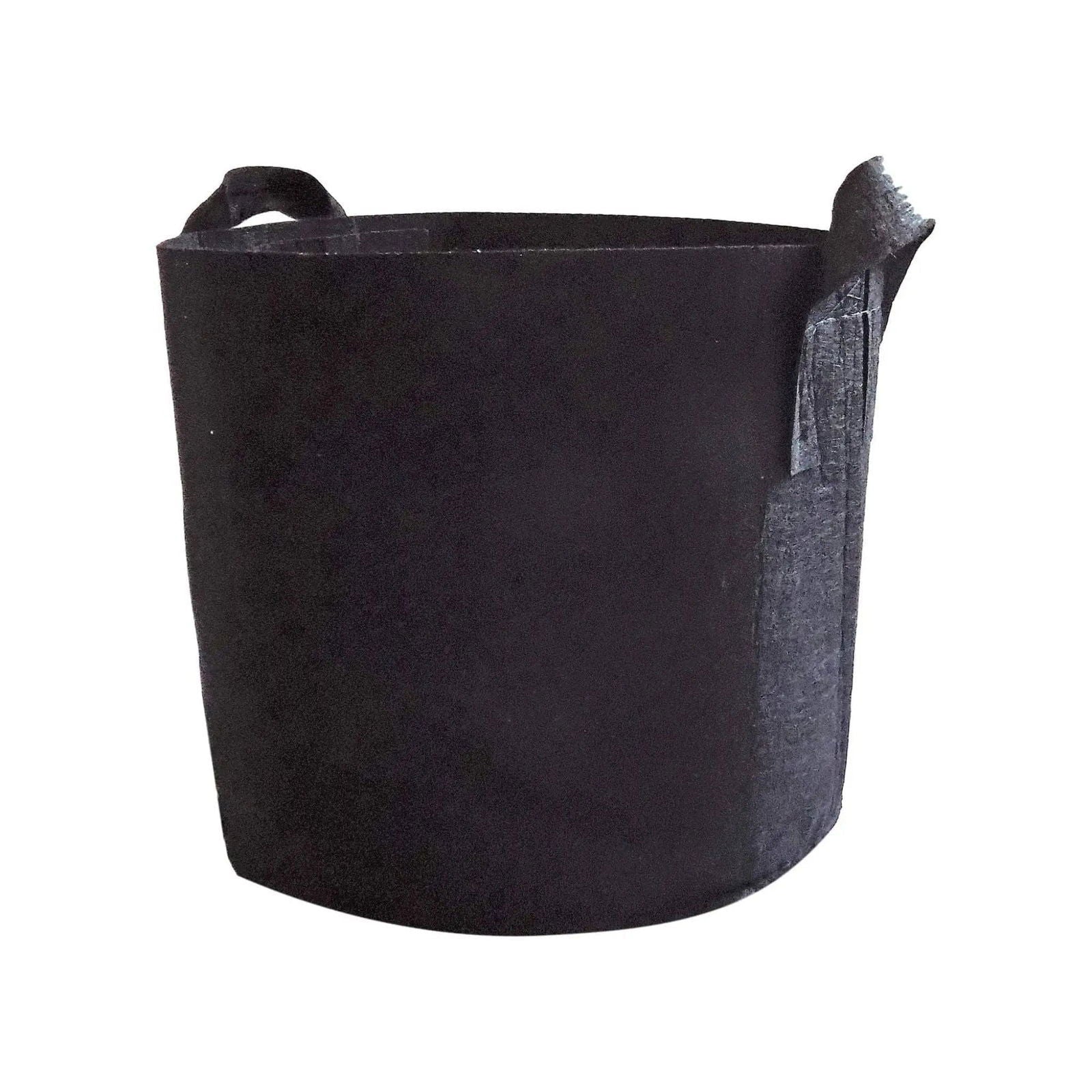 Set of black Bootstrap Farmer grow bags in various sizes from 2 to 50 gallons, shown in a natural outdoor gardening setting.