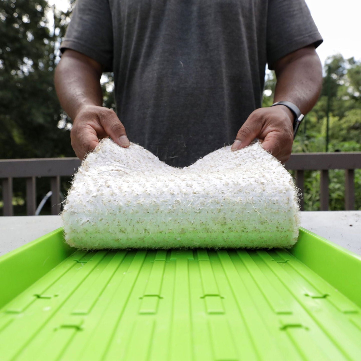 Bootstrap Farmer hemp grow mats arranged on a flat surface, used as sustainable growing media for gardening and plant propagation.