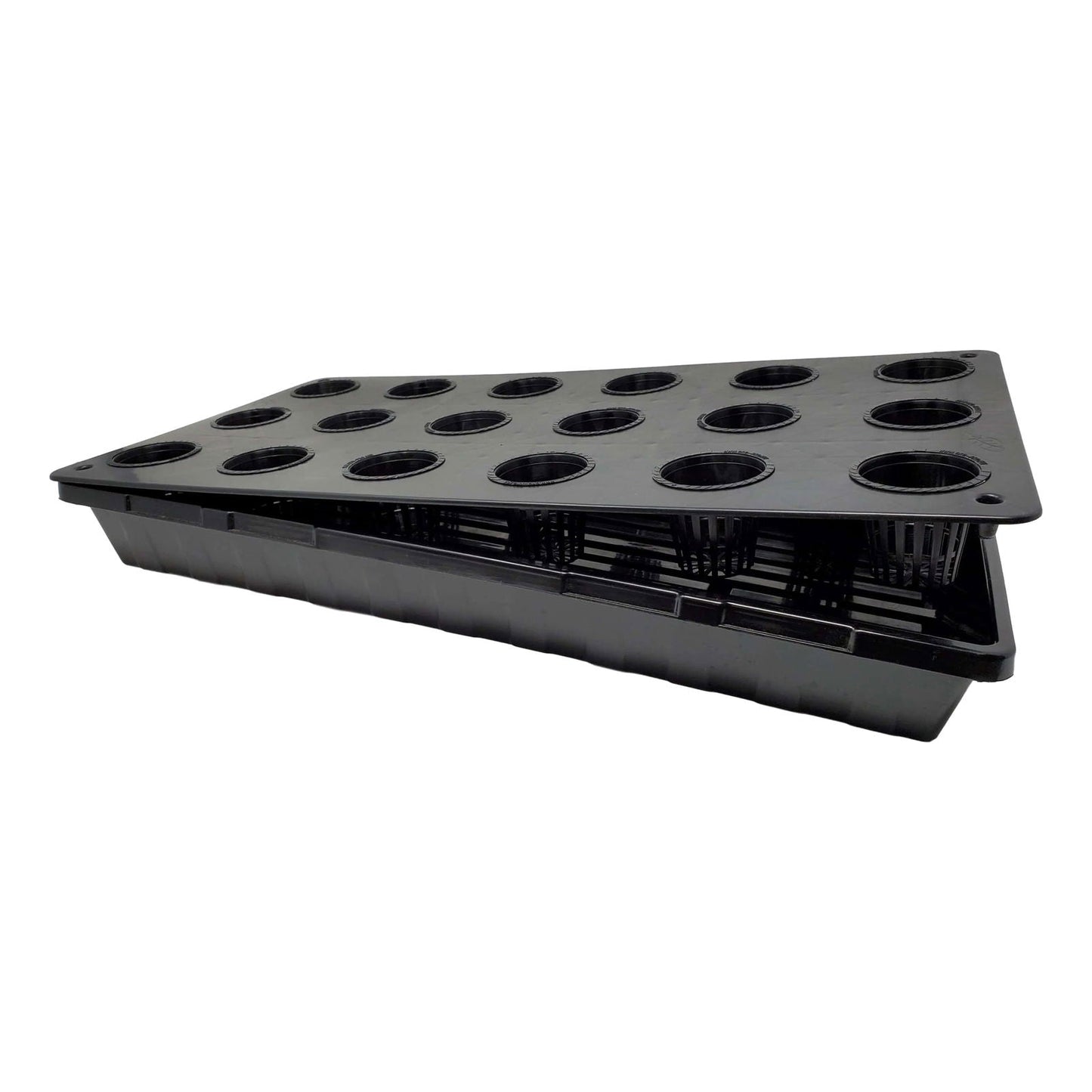Bootstrap Farmer 18-hole net pot tray for hydroponic systems, 10x20 inch size, durable plastic gardening equipment.