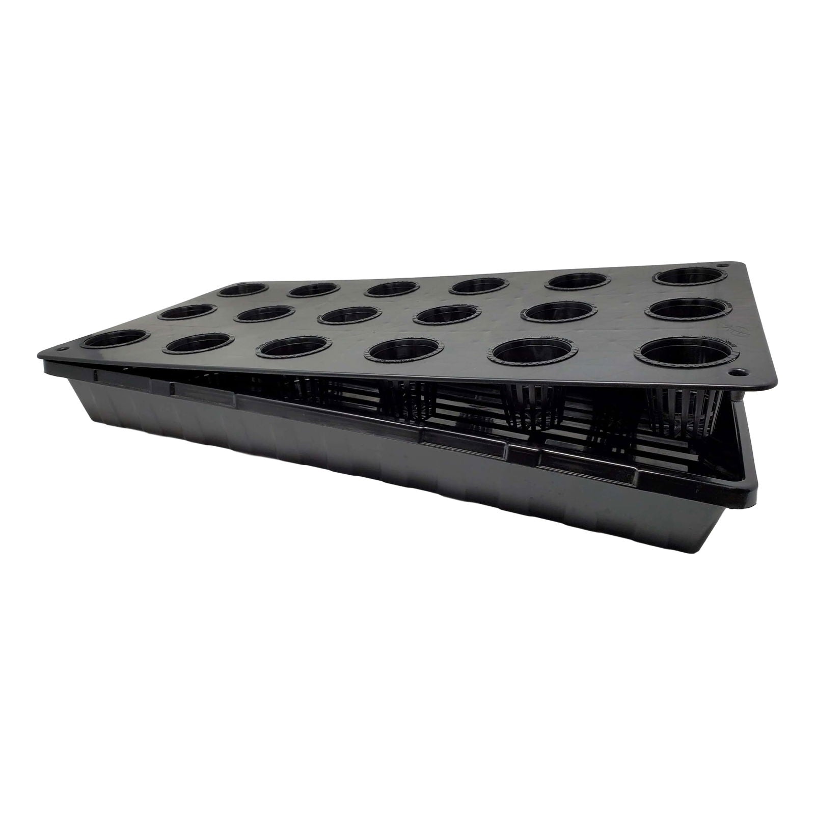 Bootstrap Farmer 18-hole net pot tray for hydroponic systems, 10x20 inch size, durable plastic gardening equipment.