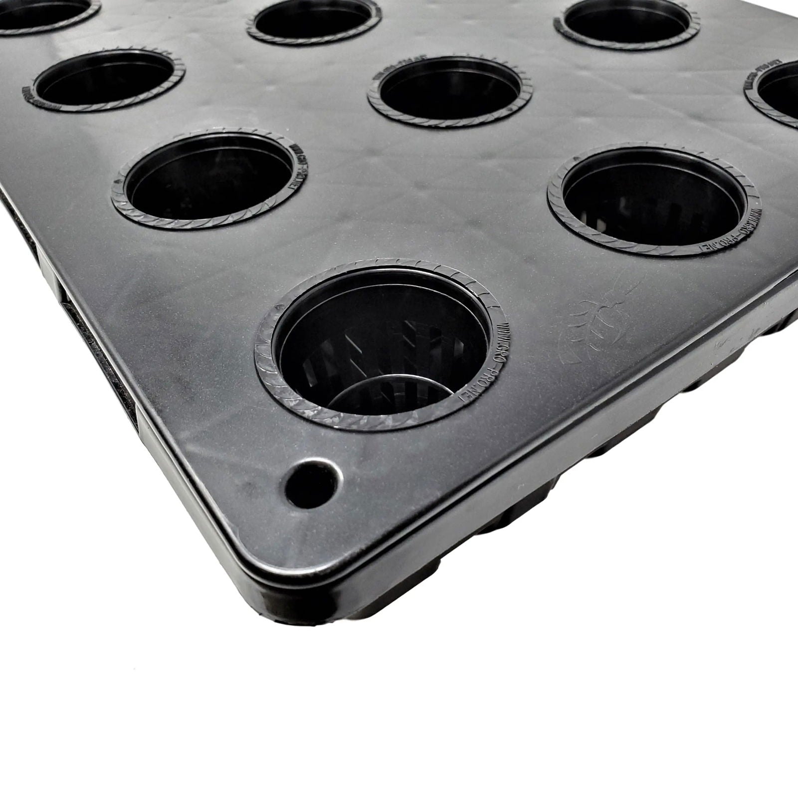 Hydroponic net pot tray with 18 holes, 10x20 inches, by Bootstrap Farmer for efficient plant growth and root support.