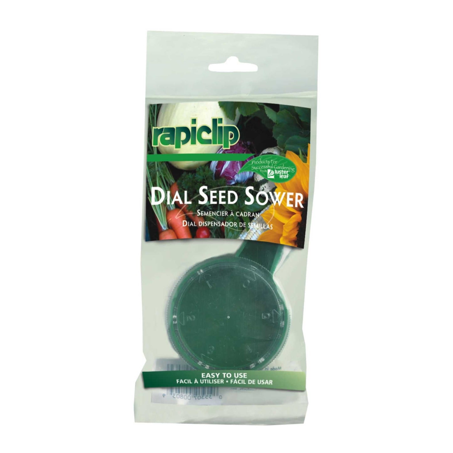 Luster Leaf Rapiclip Dial Seed Sower 803 by Bootstrap Farmer, handheld planting tool with adjustable dial for even seed distribution.