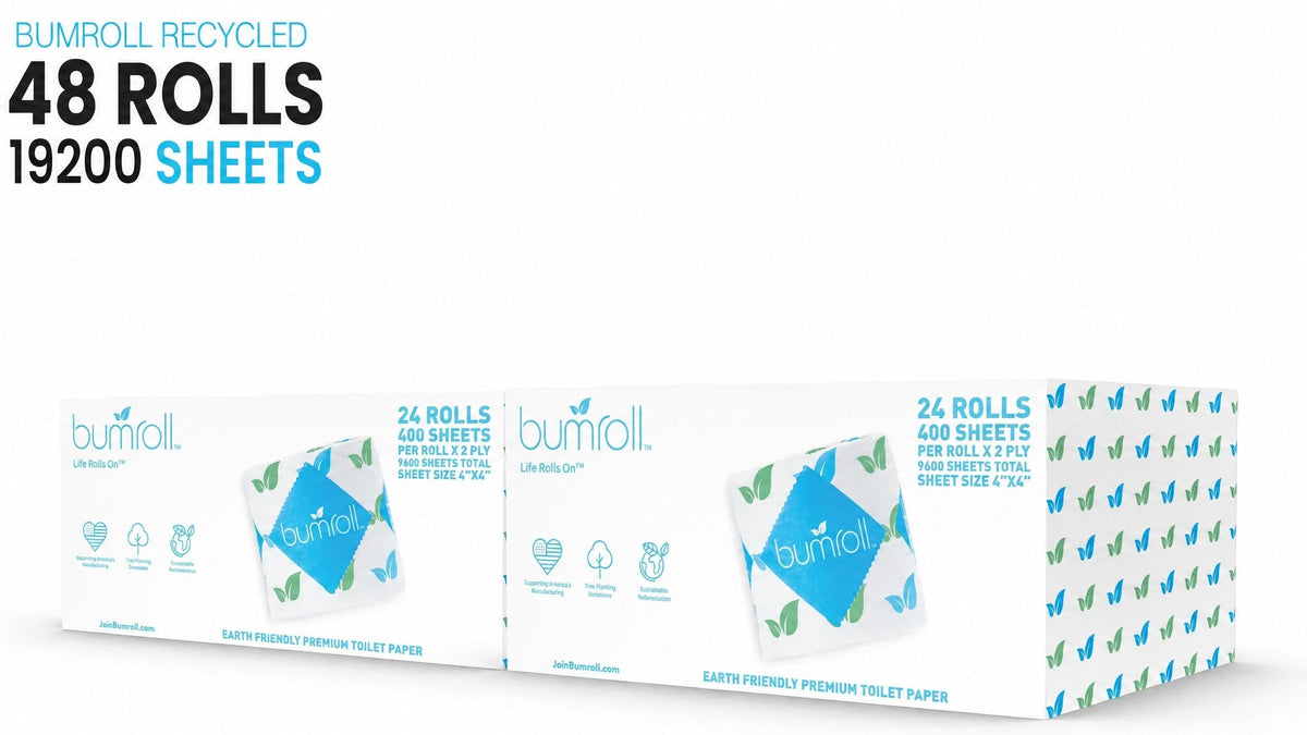 Join Bumroll bamboo toilet paper and paper towels, eco-friendly, 48 rolls, made in the USA with recycled materials.