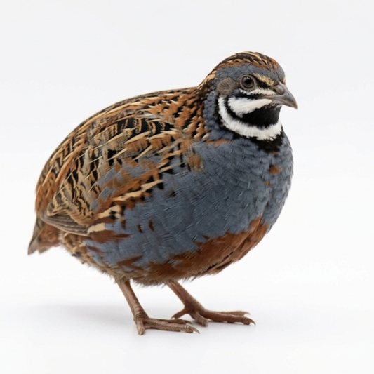 Button quail eggs for hatching, small eggs from Quailz.com by Undique LLC, displayed in a cluster on a neutral background.