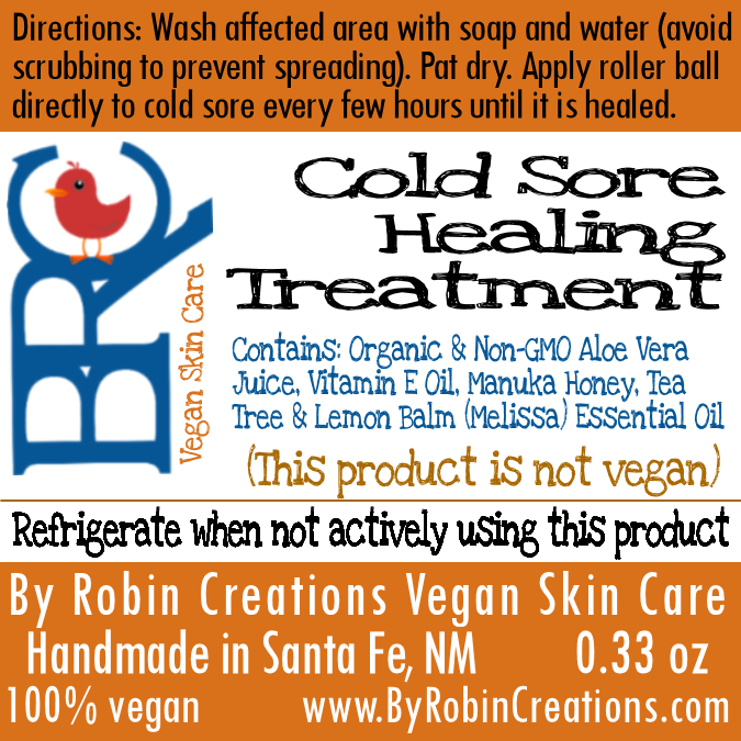 By Robin Creations cold sore treatment roll-on in a small bottle, designed for cold care and quick application.