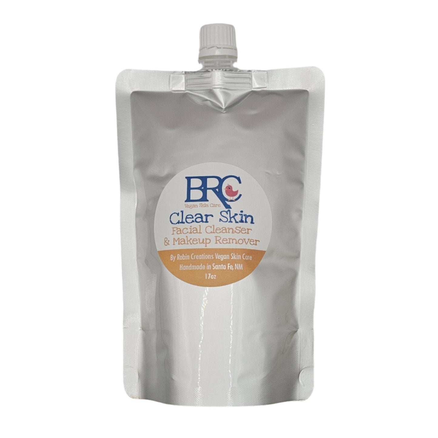 By Robin Creations Clear Skin Facial Cleanser and Makeup Remover Pads for acne-prone skin, shown with 20 washable cotton pads and 8oz liquid.