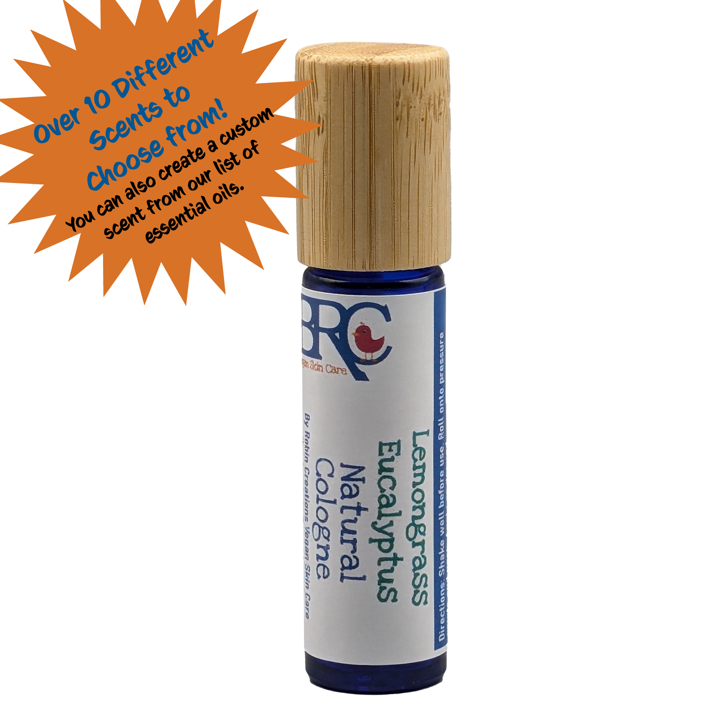 By Robin Creations natural essential oil cologne roll-on with winter blend, frosty balsam pine scent, perfect for subtle fragrance.
