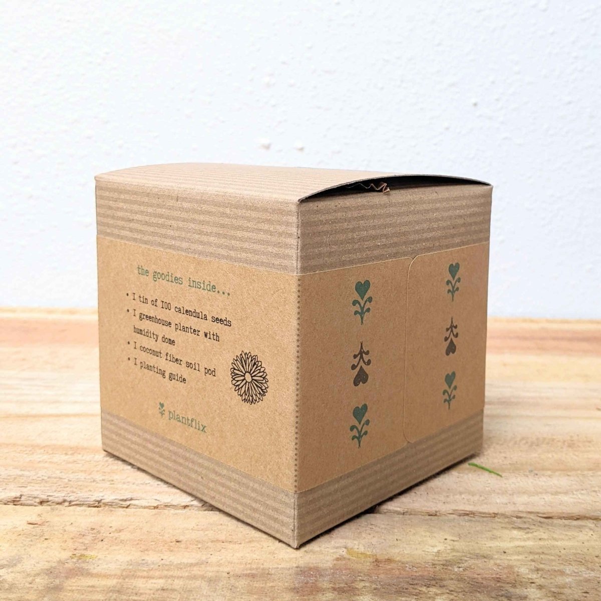 Calendula herb seeds in a beginner grow kit by Plantflix, ideal for starting calendula plant cultivation at home.