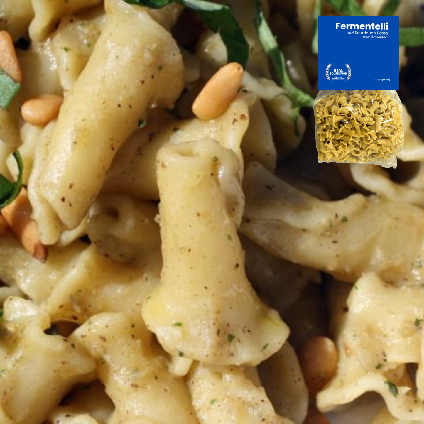 Fermentelli Pasta sourdough pasta combo pack featuring assorted pasta shapes on a rustic wooden surface.