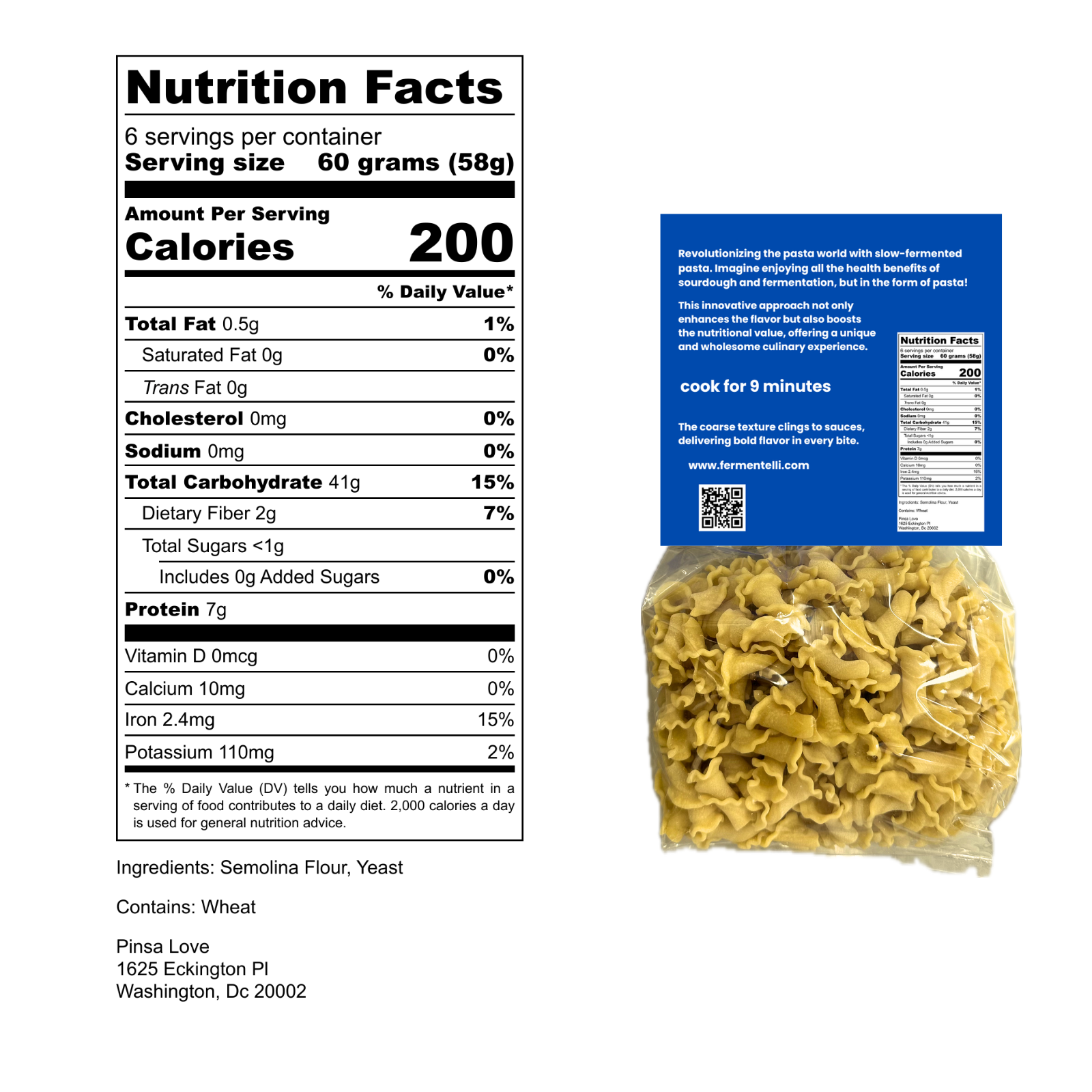 Two packs of Fermentelli Sourdough Pasta Campanelle, showing the pasta shape and packaging on a neutral background.
