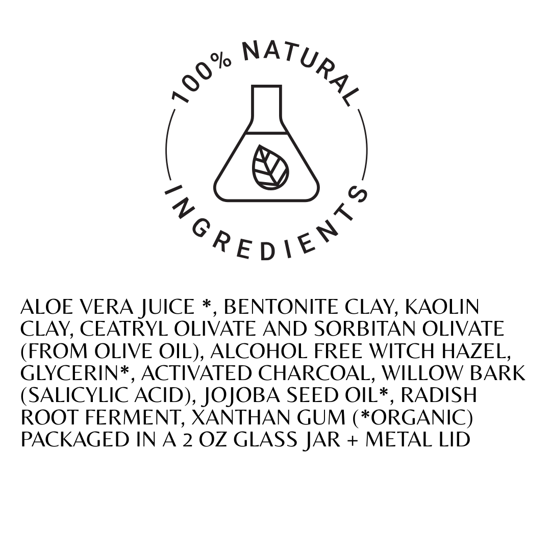 Roots and Leaves LLC Charcoal Detox Face Mask with black clay and charcoal for deep cleansing and skin purification.