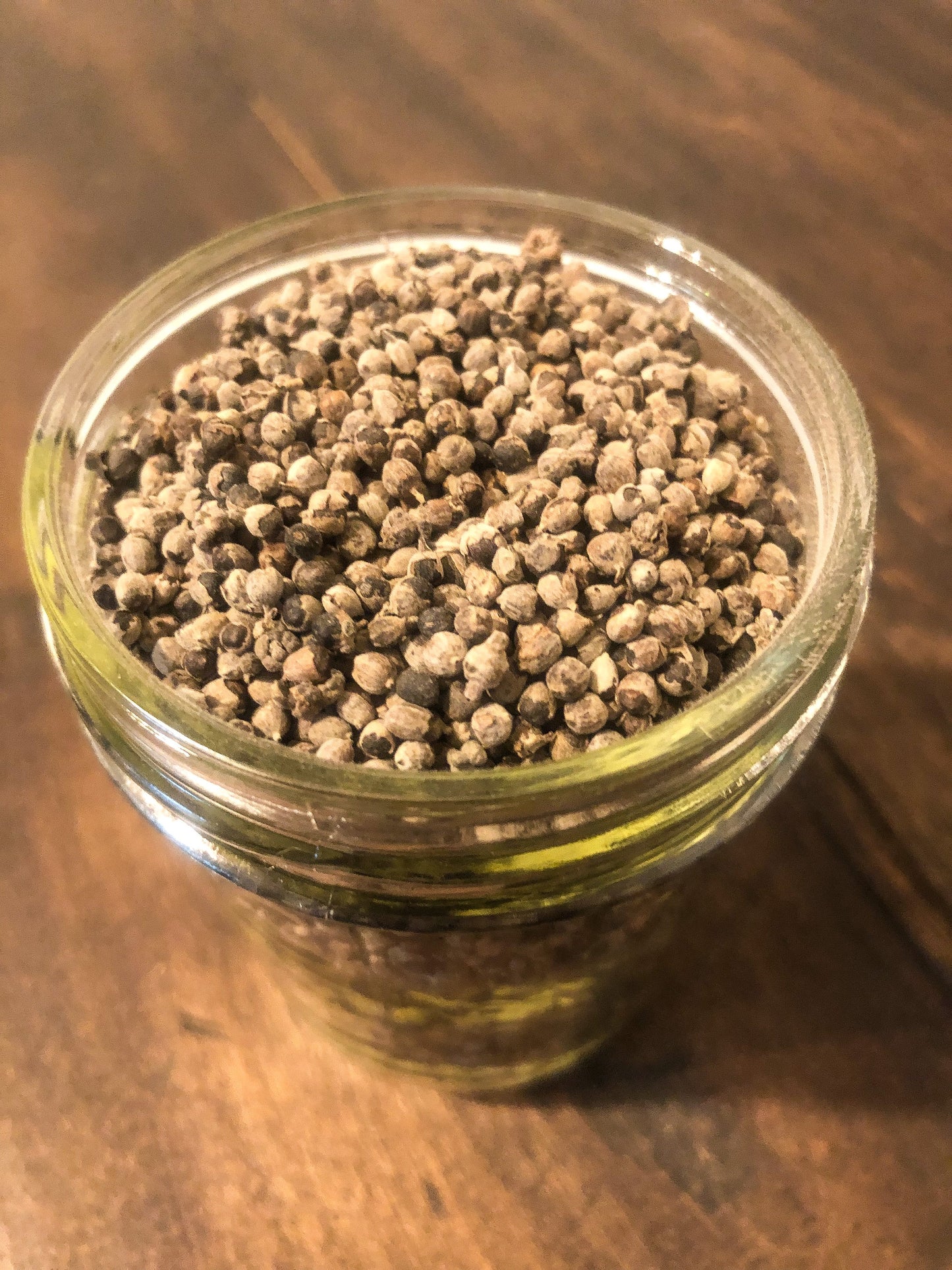 Small jar of dried chasteberry herbs in a herbalroseapothecary herb jar, showcasing the herbal product inside.