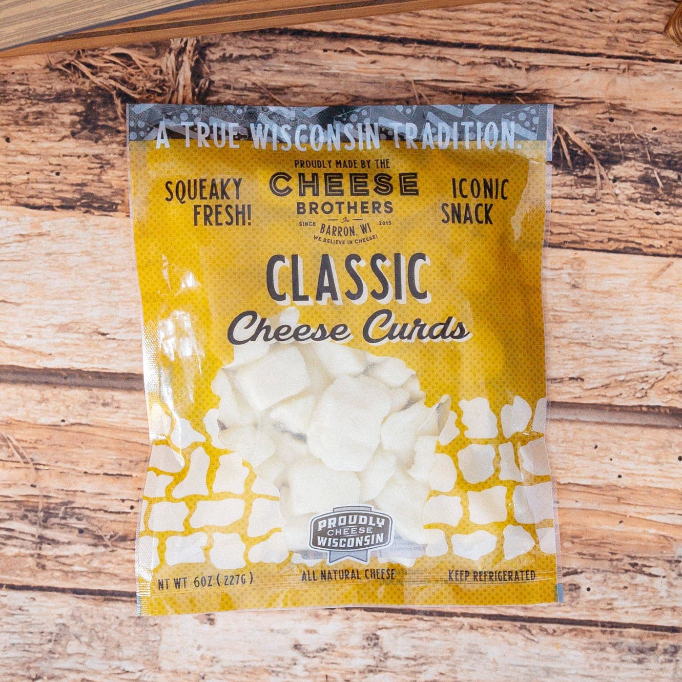 Wisconsin Cheese Brothers Inc. cheese curds, fresh and packaged in a single pack, ready to enjoy.