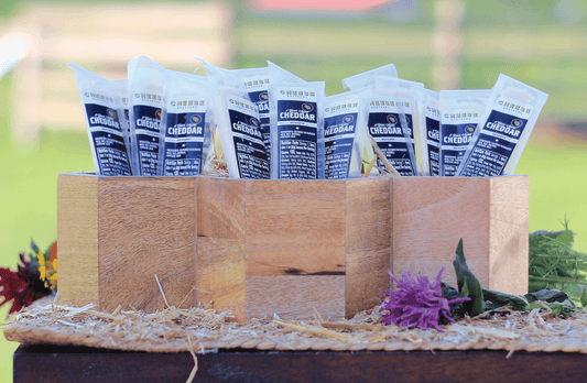 Cheese Brothers Inc. 8-year aged cheddar snack sticks, 30-pack, crispy and flavorful cheese snack sticks displayed in a row.