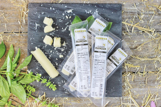 Northwoods Parmesan Cheese Sticks by Cheese Brothers, Inc., 30-pack snack sticks with crispy, cheesy texture.