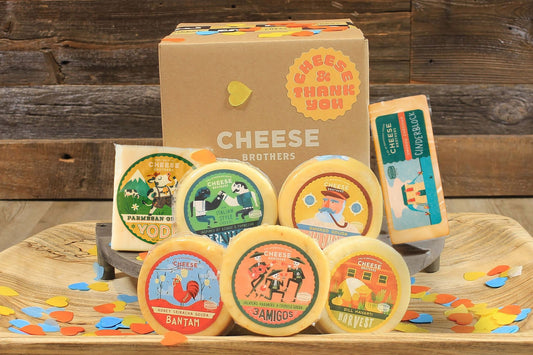 Cheese and Thank You gift box from Cheese Brothers, Inc. featuring assorted cheeses and a thank you note, perfect for gifting.
