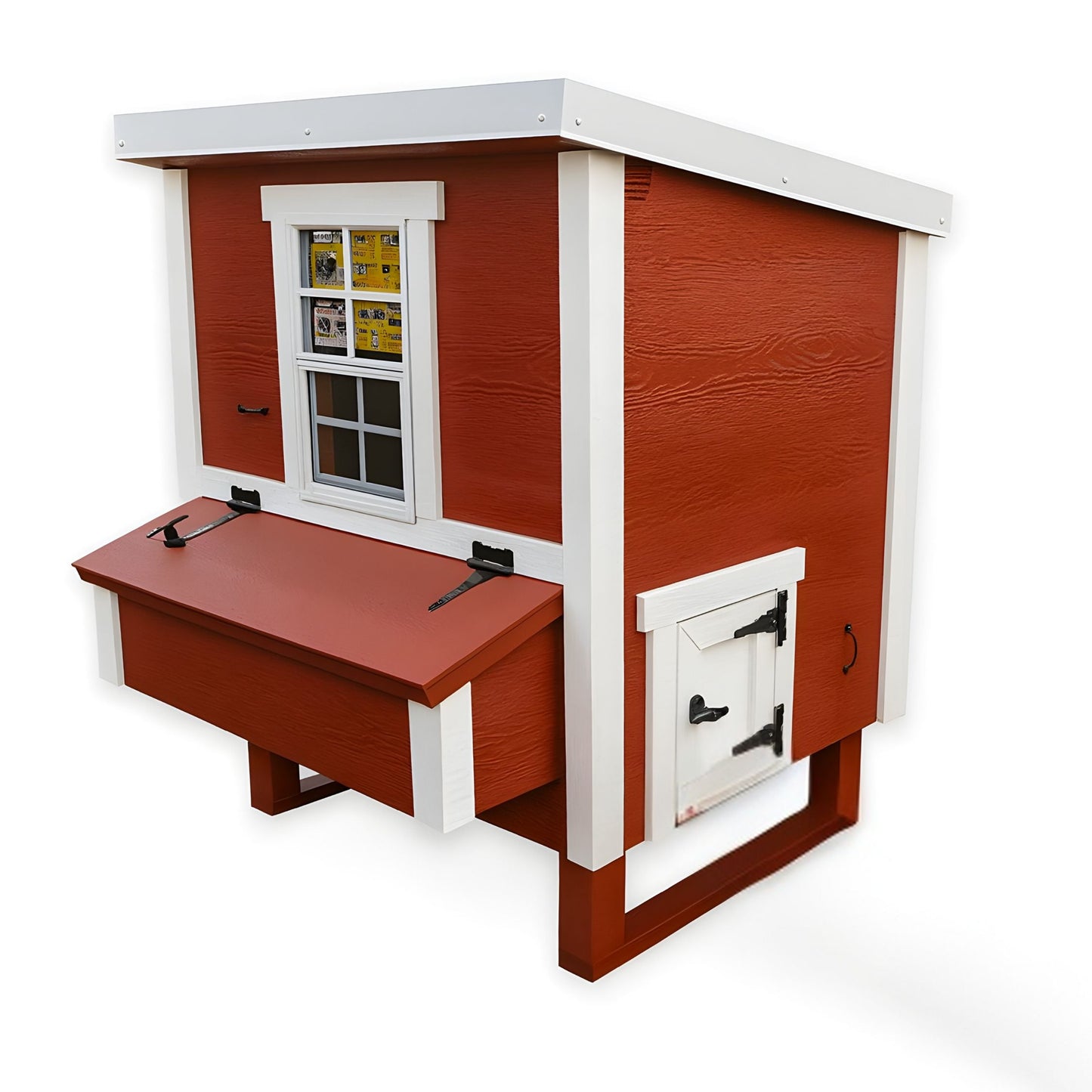 Side view of OverEZ Medium Chicken Coop with open chicken door, suitable for up to 10 chickens, showing durable construction and ventilation.