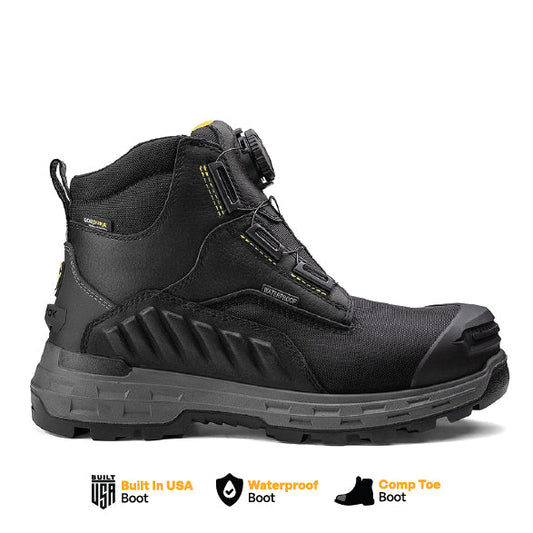 Black Wildwood 6-inch composite toe Turbolace™ work boot by Chinook® Footwear, made in the USA, with sturdy laces and rugged design.