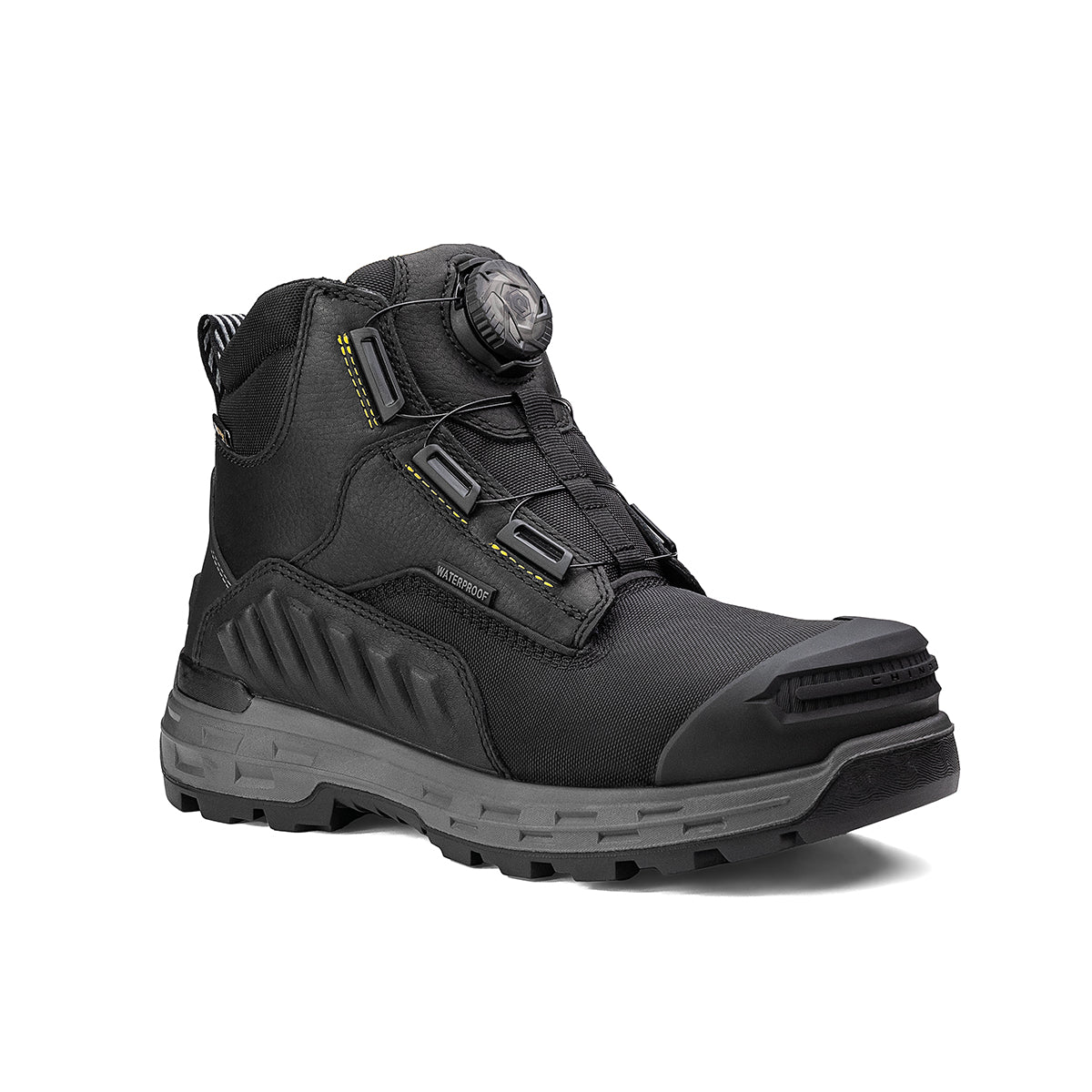 Black Wildwood 6-inch composite toe Turbolace™ work boot by Chinook® Footwear, made in the USA, featuring sturdy construction and laces