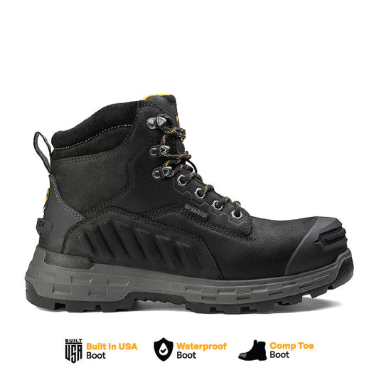 Chinook Wildwood 6-inch waterproof composite toe black boot with rugged design, made in the USA, featuring durable leather and safety toe.