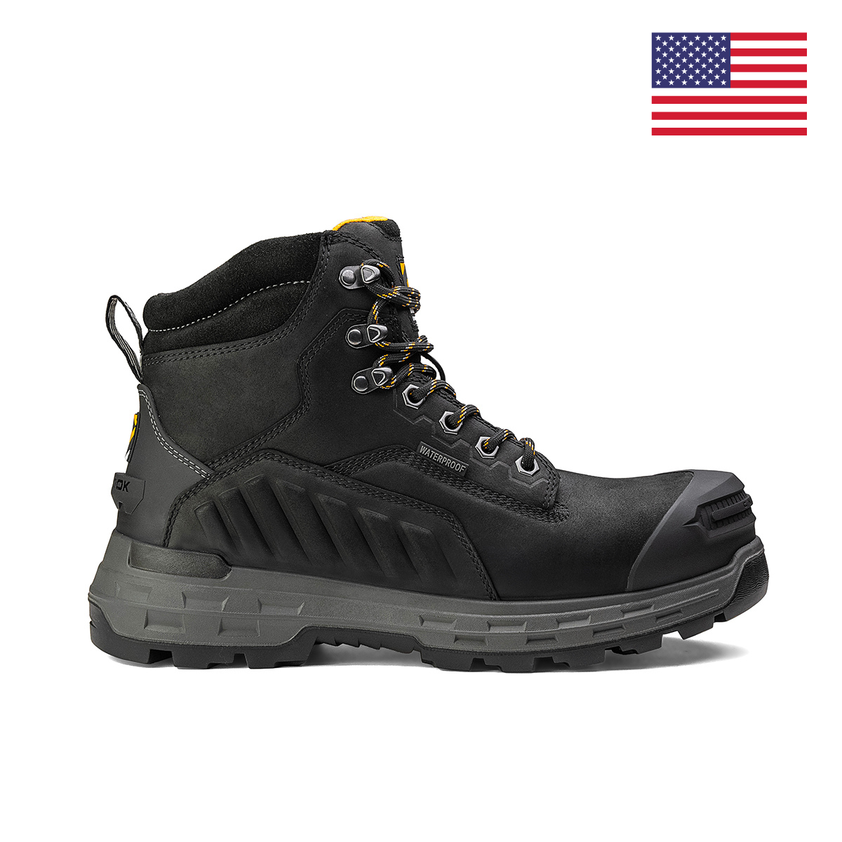 Chinook Wildwood 6-inch waterproof black composite toe work boot with rugged design, made in the USA.