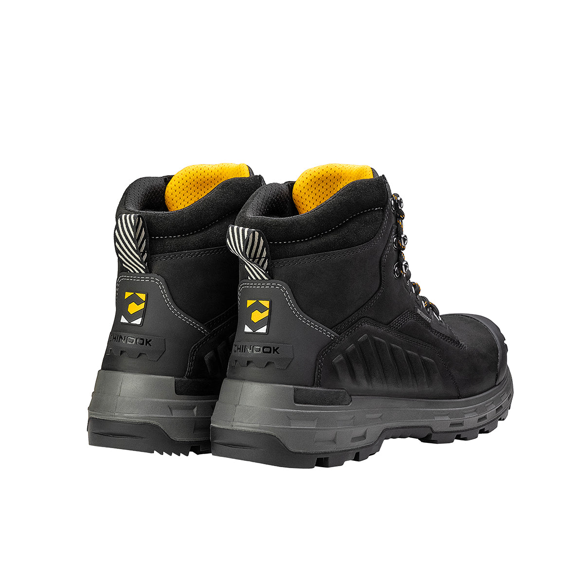 Chinook Wildwood 6-inch waterproof black composite toe work boots with rugged leather exterior and sturdy sole.