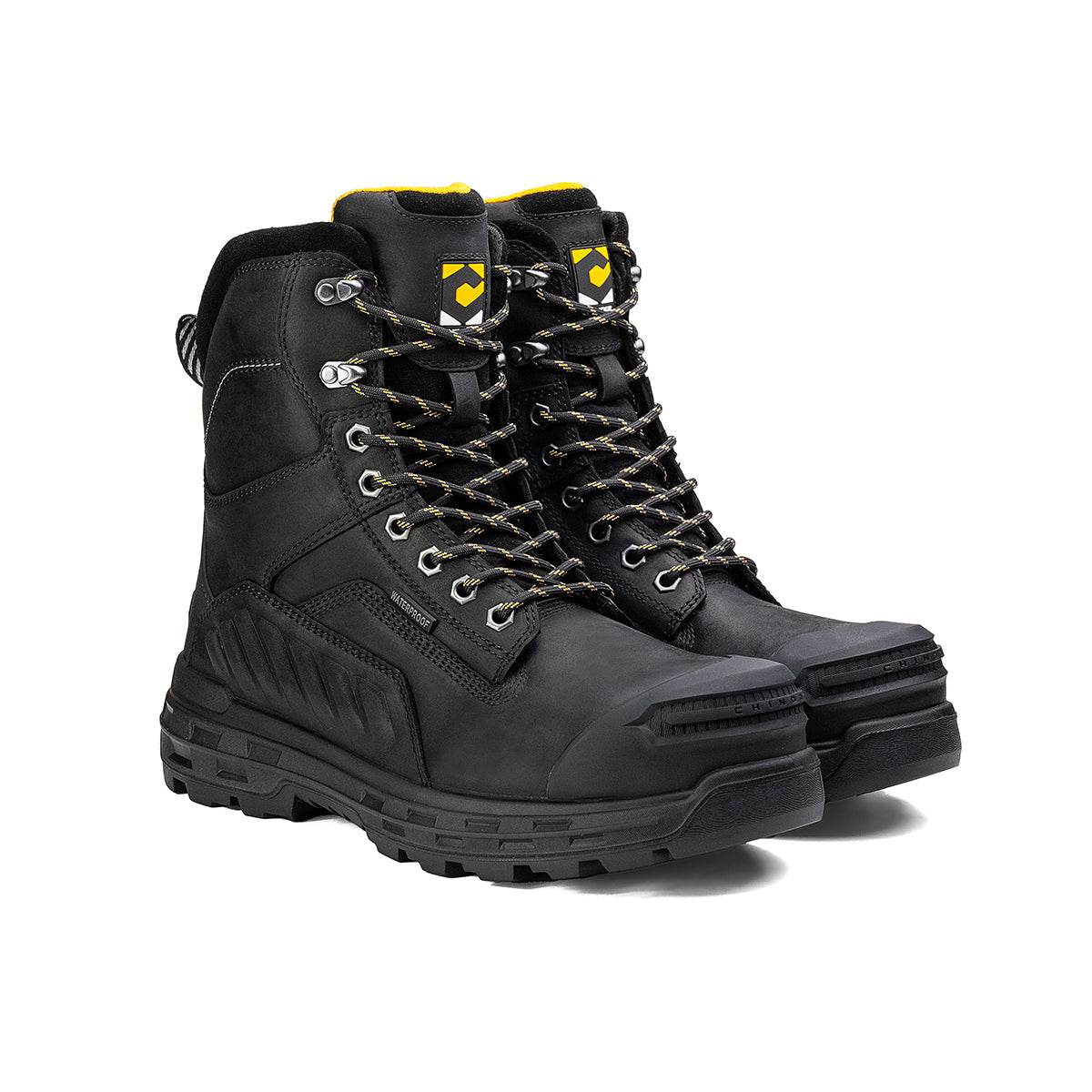 Chinook Wildwood 8-inch waterproof black composite toe work boot made in the USA with rugged leather and safety features.