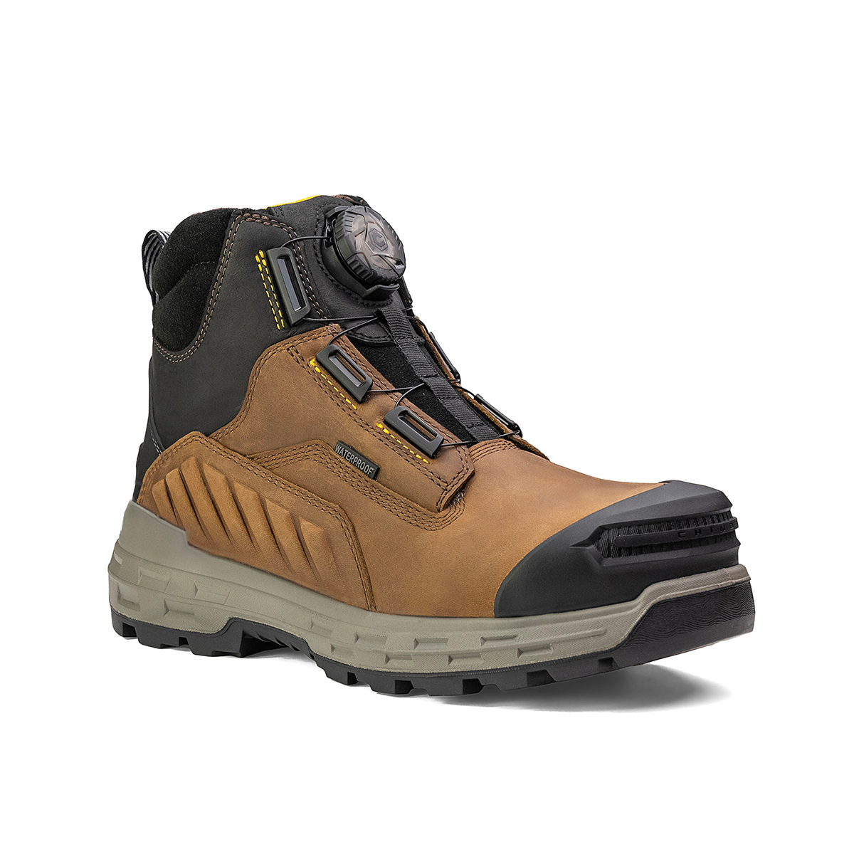 Brown Wildwood 6-inch composite toe Turbolace™ work boot by Chinook® Footwear, made in the USA, with rugged leather and safety features.