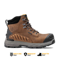 Chinook Wildwood 6-inch waterproof brown composite toe work boot made in USA, durable leather with sturdy sole and safety toe.