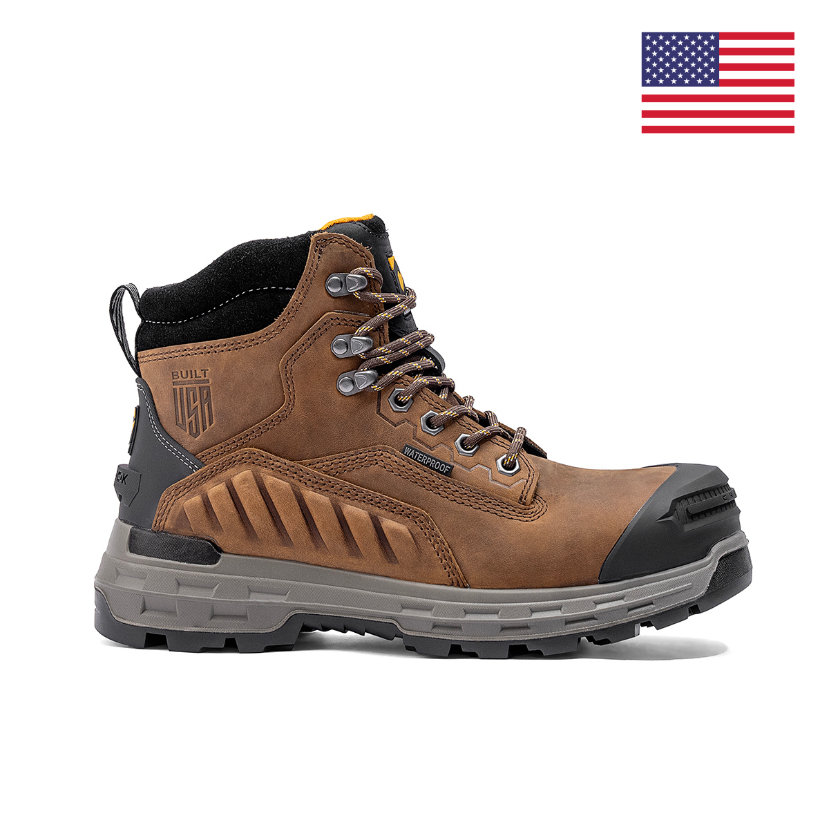 Chinook Wildwood 6-inch waterproof brown composite toe work boot, made in USA, with rugged leather and durable sole.