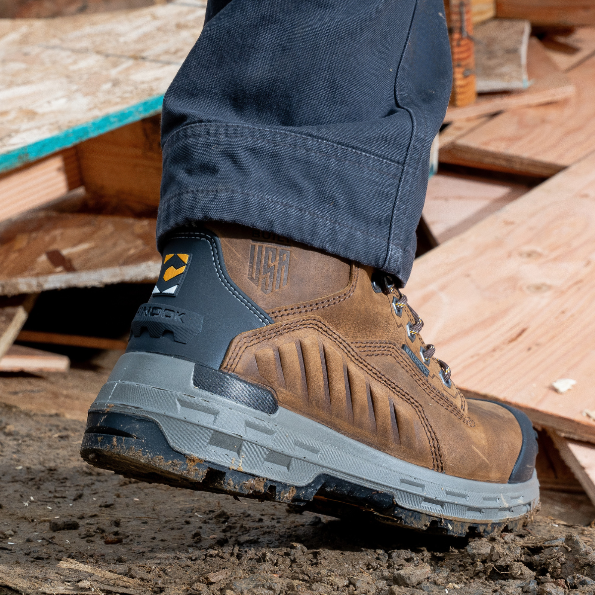 Chinook Wildwood 6-inch waterproof composite toe brown work boot made in the USA, featuring durable leather and rugged design.