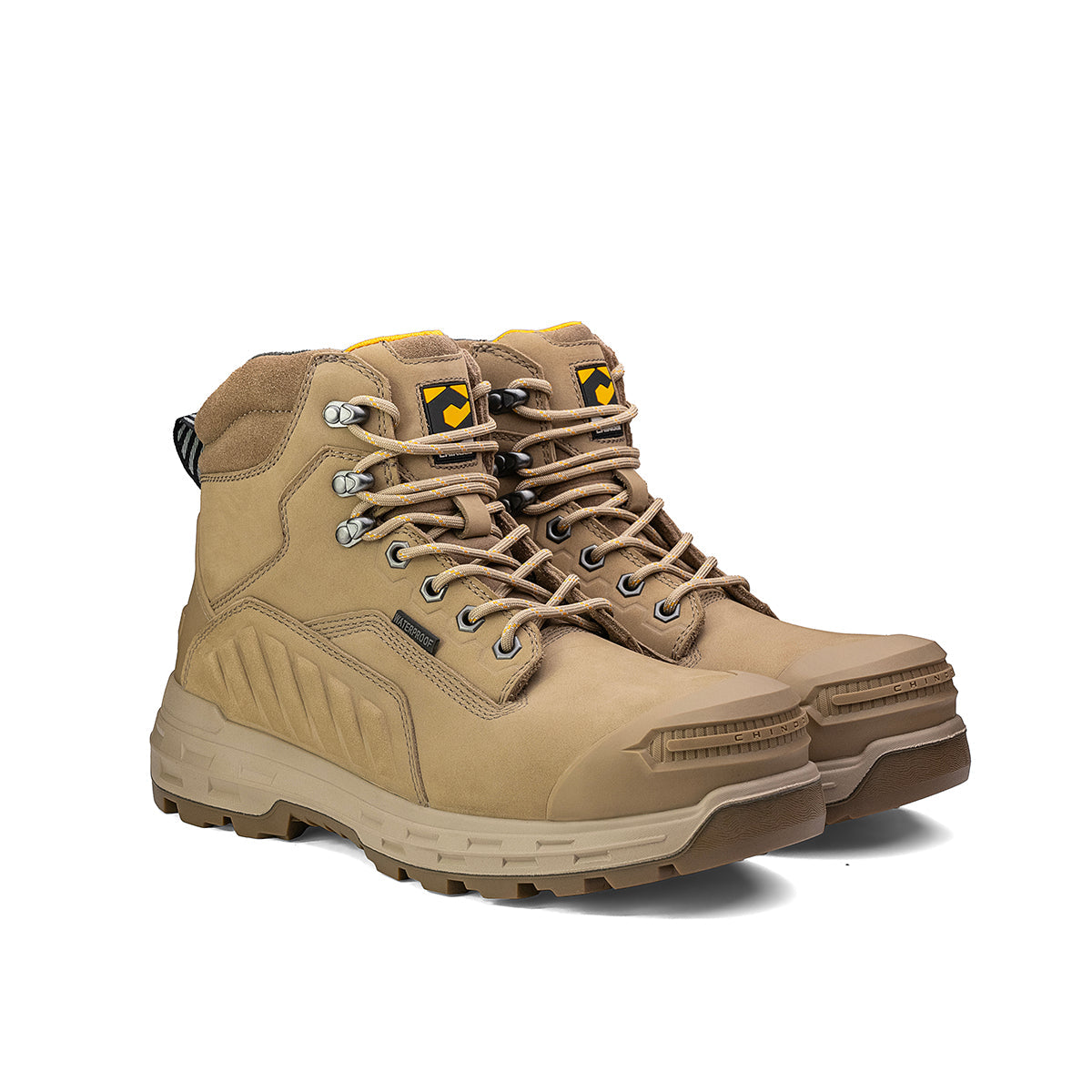 Chinook Wildwood 6-inch waterproof composite toe work boot in stone color, made in USA with durable leather and safety features.