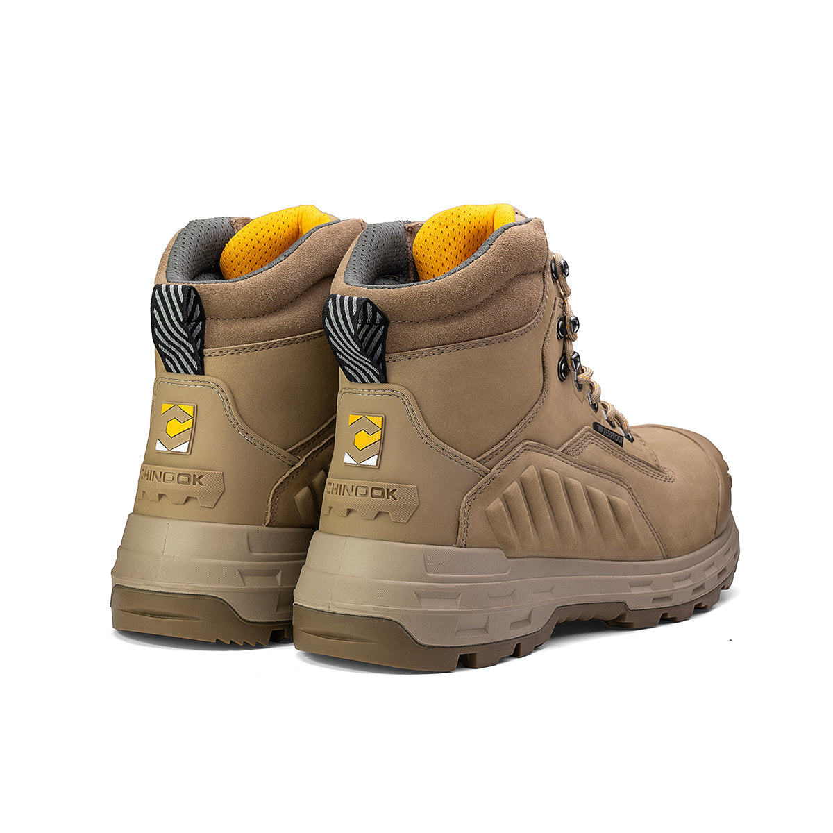 Chinook Wildwood 6-inch waterproof composite toe work boot in stone color, made in the USA with sturdy leather and safety features.