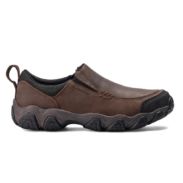 Brown Kelly Leather Slip-On Shoe by Chinook® Footwear shown from a side angle, highlighting the sleek design and smooth leather finish.