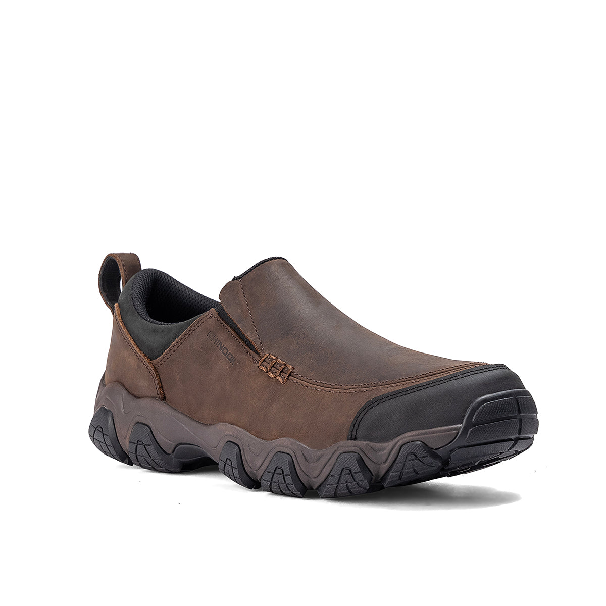 Brown Kelly Leather Slip-On Shoe by Chinook® Footwear, close-up of the stylish leather shoe with slip-on design and subtle stitching.