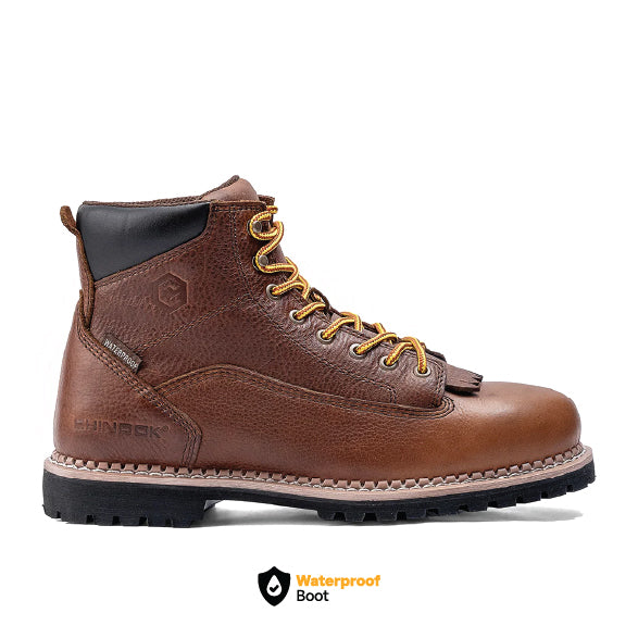 Chinook® Logger 6-inch men's waterproof work boot in brown with sturdy leather construction and rugged sole.