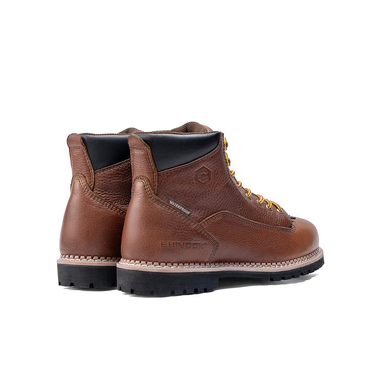 Chinook® Men's Brown Logger 6-inch waterproof work boot with sturdy leather construction and slip-resistant sole.