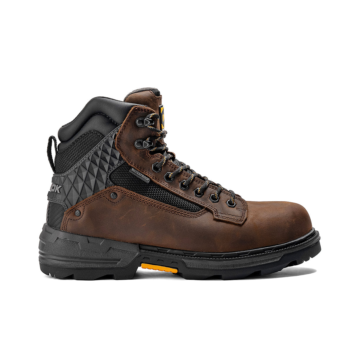 Chinook® Waterproof brown work boot with 6-inch plain toe design and rugged sole, ideal for warehouse and industrial work.