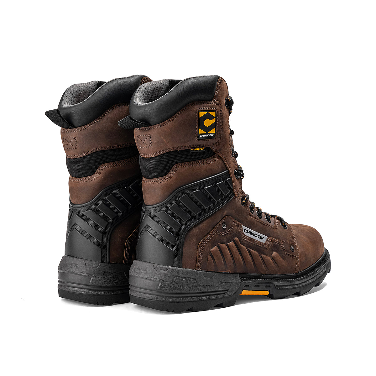 Brown Chinook® Scorpion 9-inch plain toe waterproof work boot with rugged leather and sturdy sole for tough work environments.