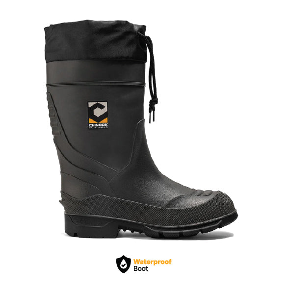 Chinook® Badaxe Regrind 15-inch waterproof rubber boot in black, durable rubber footwear for wet conditions.